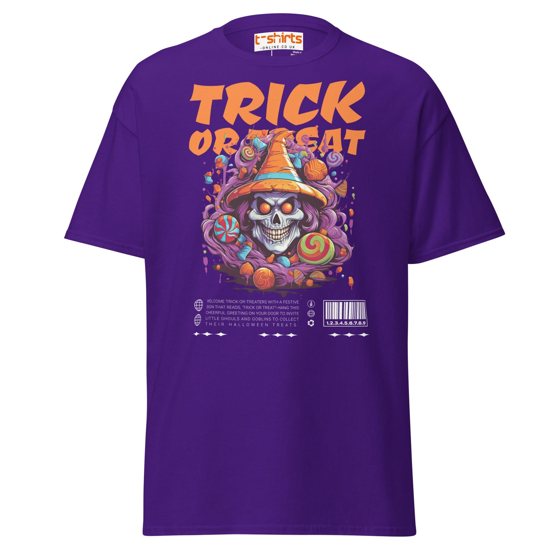 Trick or Treat Skull Halloween T-Shirt - Purple - T-Shirts Online