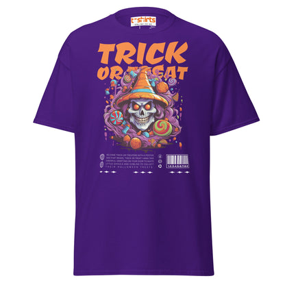 Trick or Treat Skull Halloween T-Shirt - Purple - T-Shirts Online