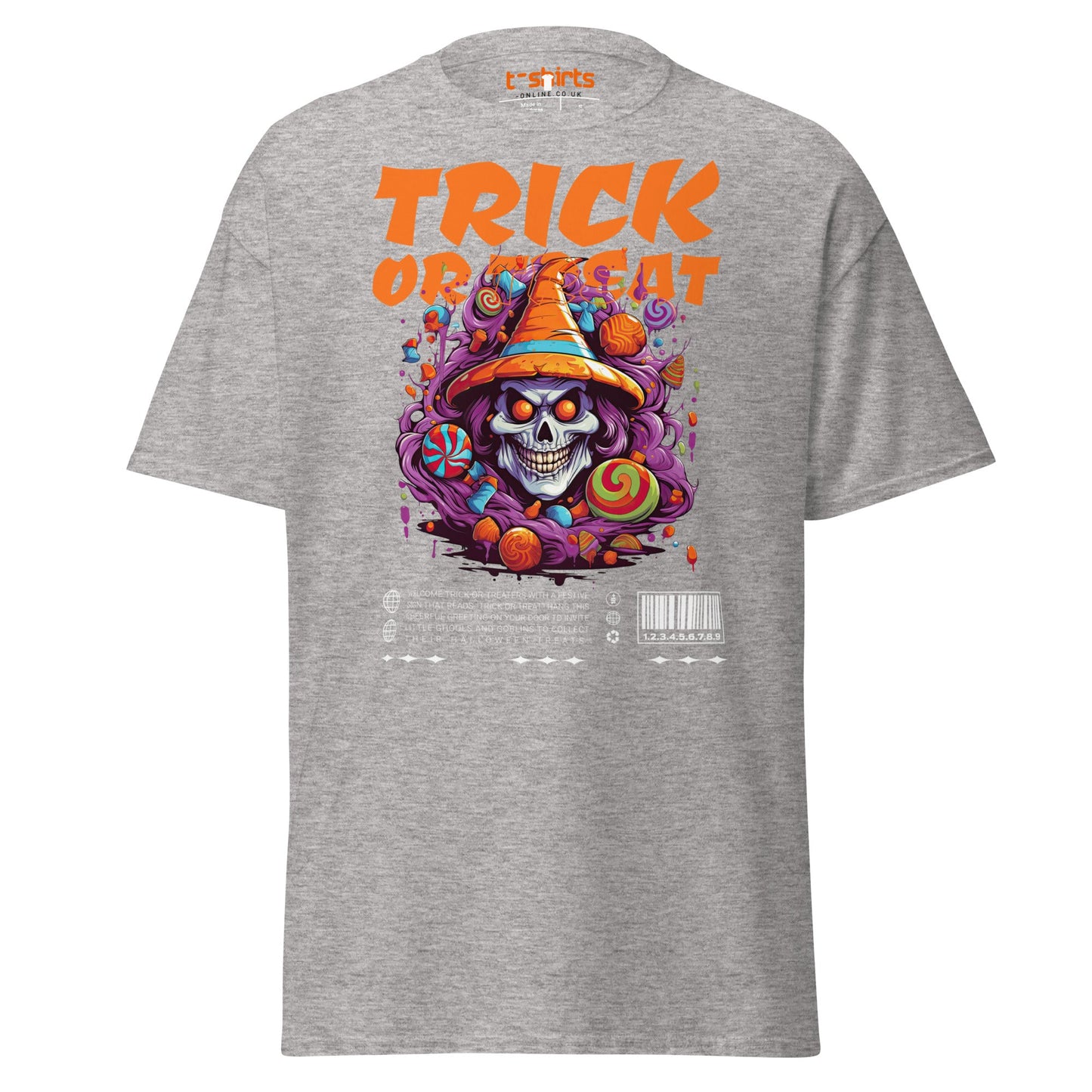 Trick or Treat Skull Halloween T-Shirt - Sport Grey - T-Shirts Online