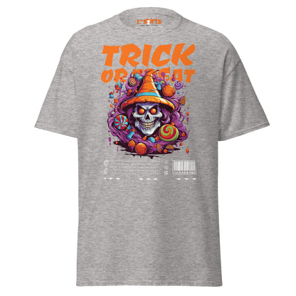 Trick or Treat Skull Halloween T-Shirt - Sport Grey - T-Shirts Online