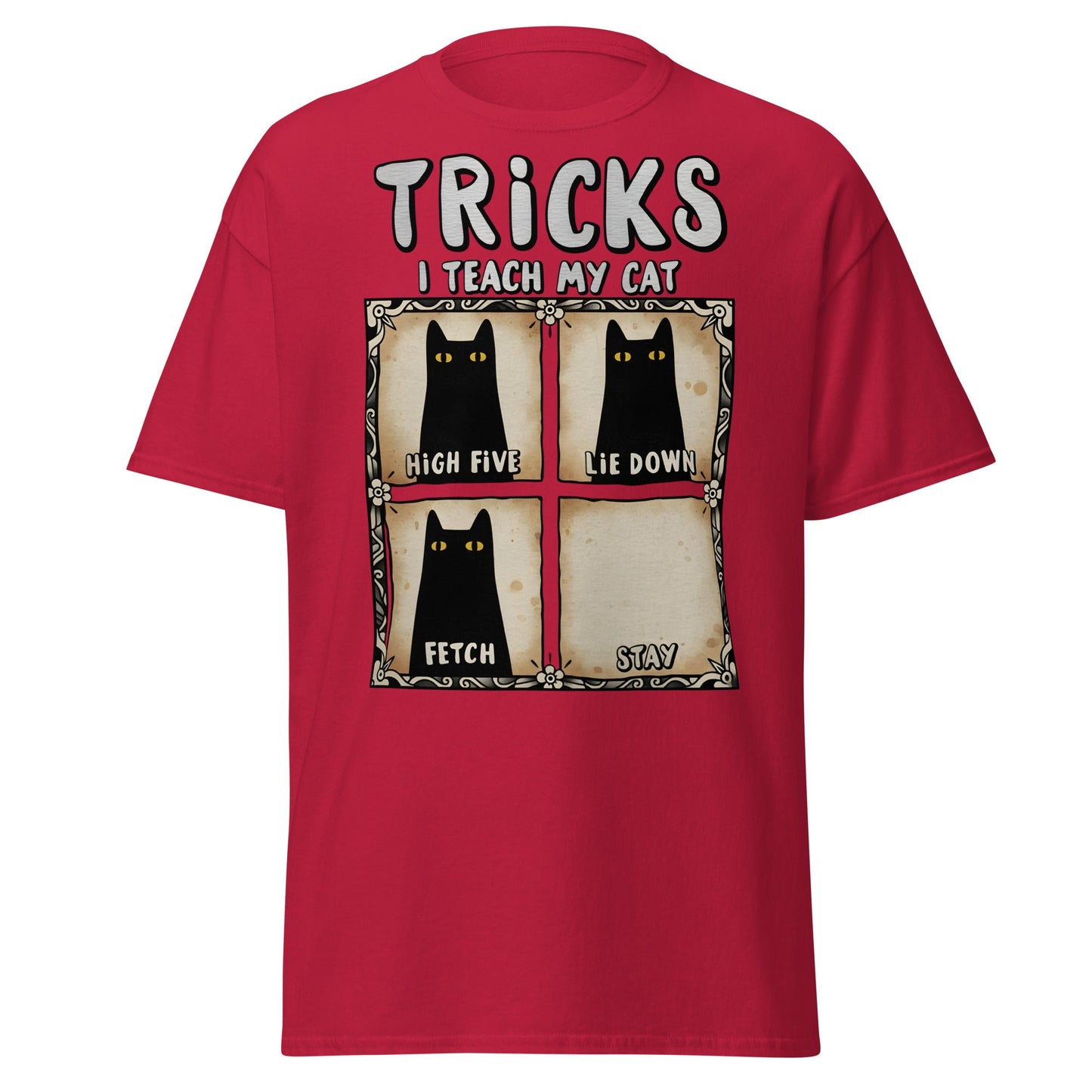 Tricks I Teach My Cat Funny Cat Owner T-Shirt - Cardinal - T-Shirts Online