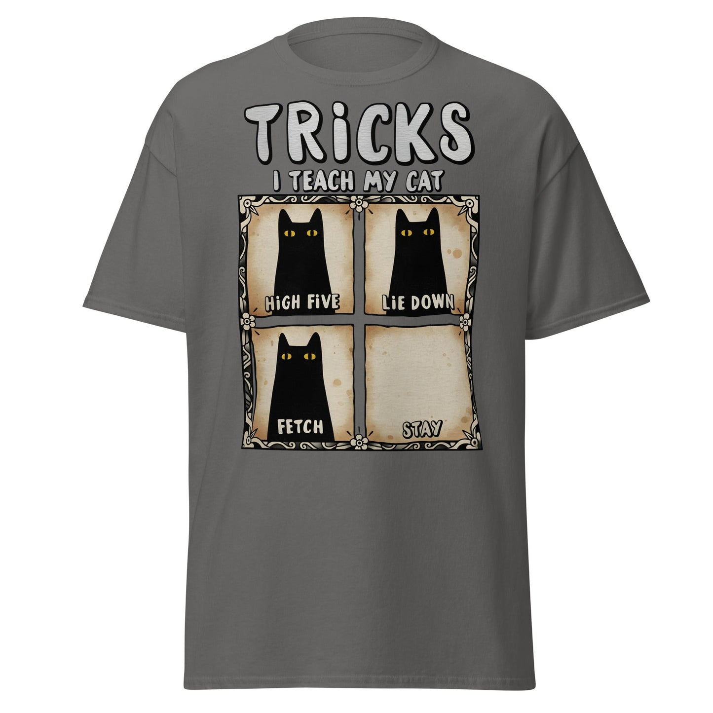 Tricks I Teach My Cat Funny Cat Owner T-Shirt - Charcoal - T-Shirts Online