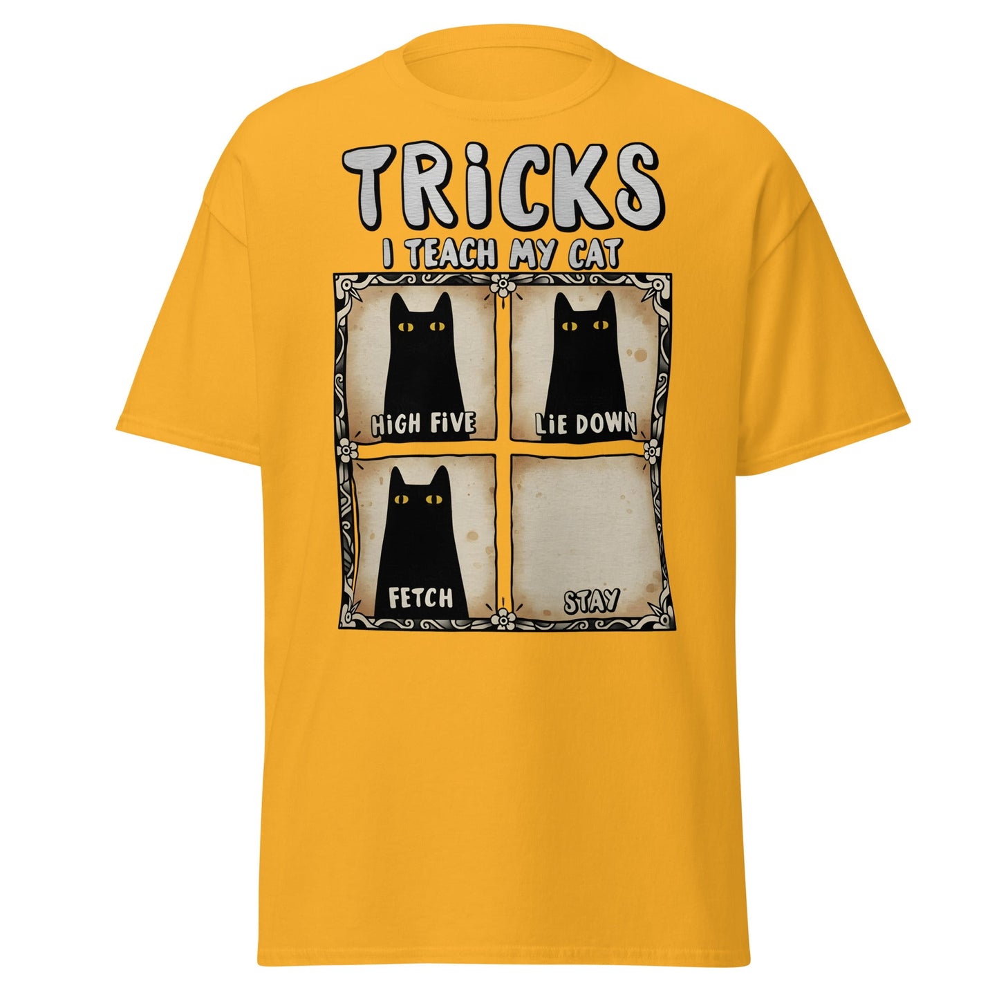 Tricks I Teach My Cat Funny Cat Owner T-Shirt - Gold - T-Shirts Online