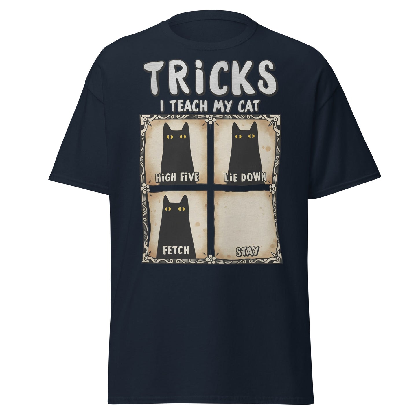 Tricks I Teach My Cat Funny Cat Owner T-Shirt - Navy - T-Shirts Online