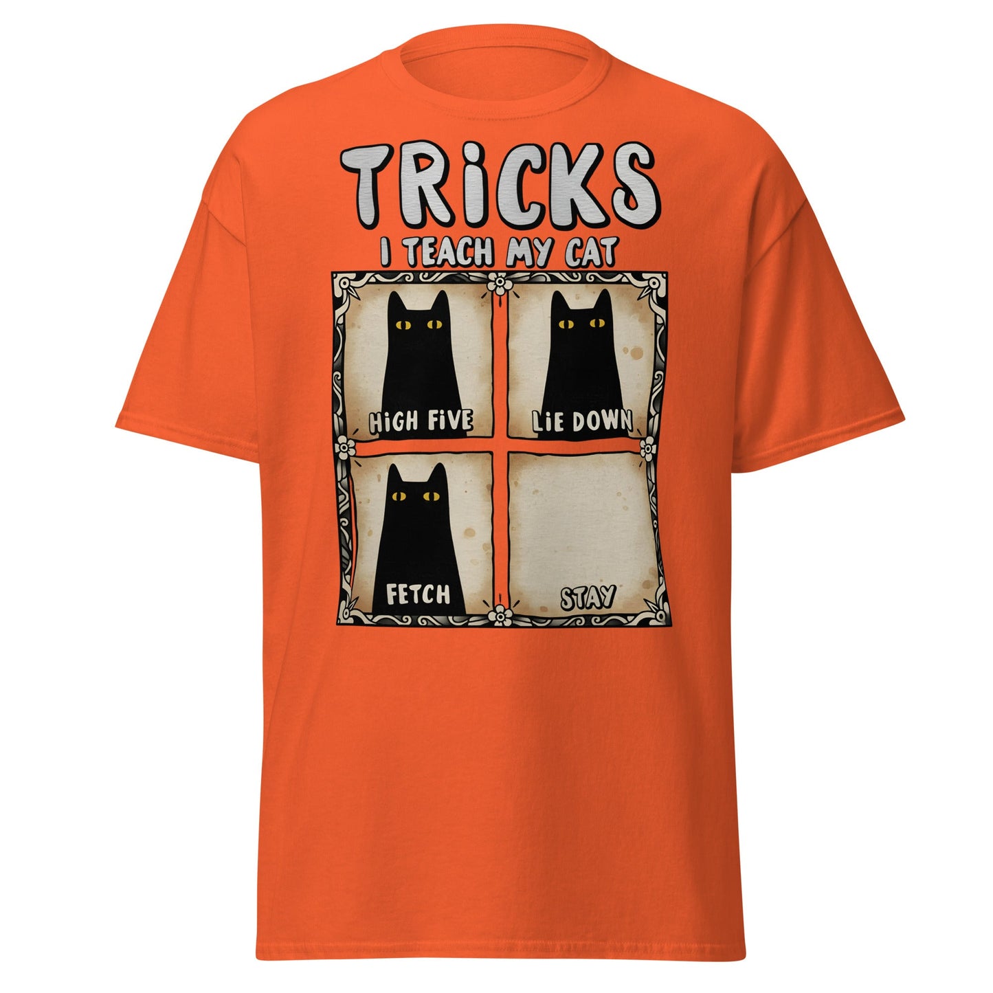 Tricks I Teach My Cat Funny Cat Owner T-Shirt - Orange - T-Shirts Online