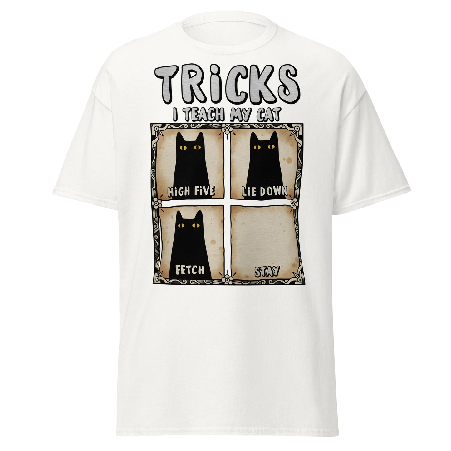 Tricks I Teach My Cat Funny Cat Owner T-Shirt - White - T-Shirts Online