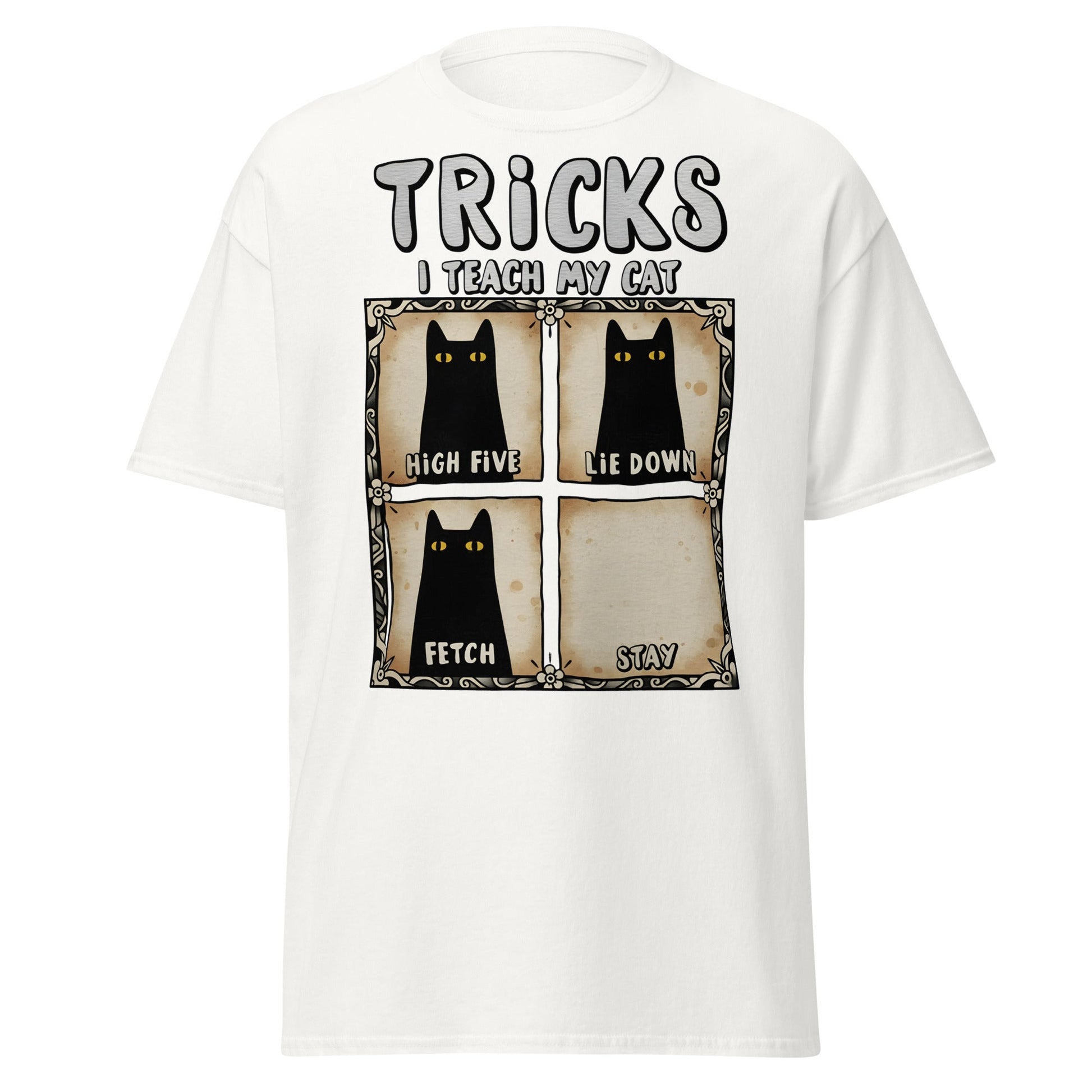 Tricks I Teach My Cat Funny Cat Owner T-Shirt - White - T-Shirts Online