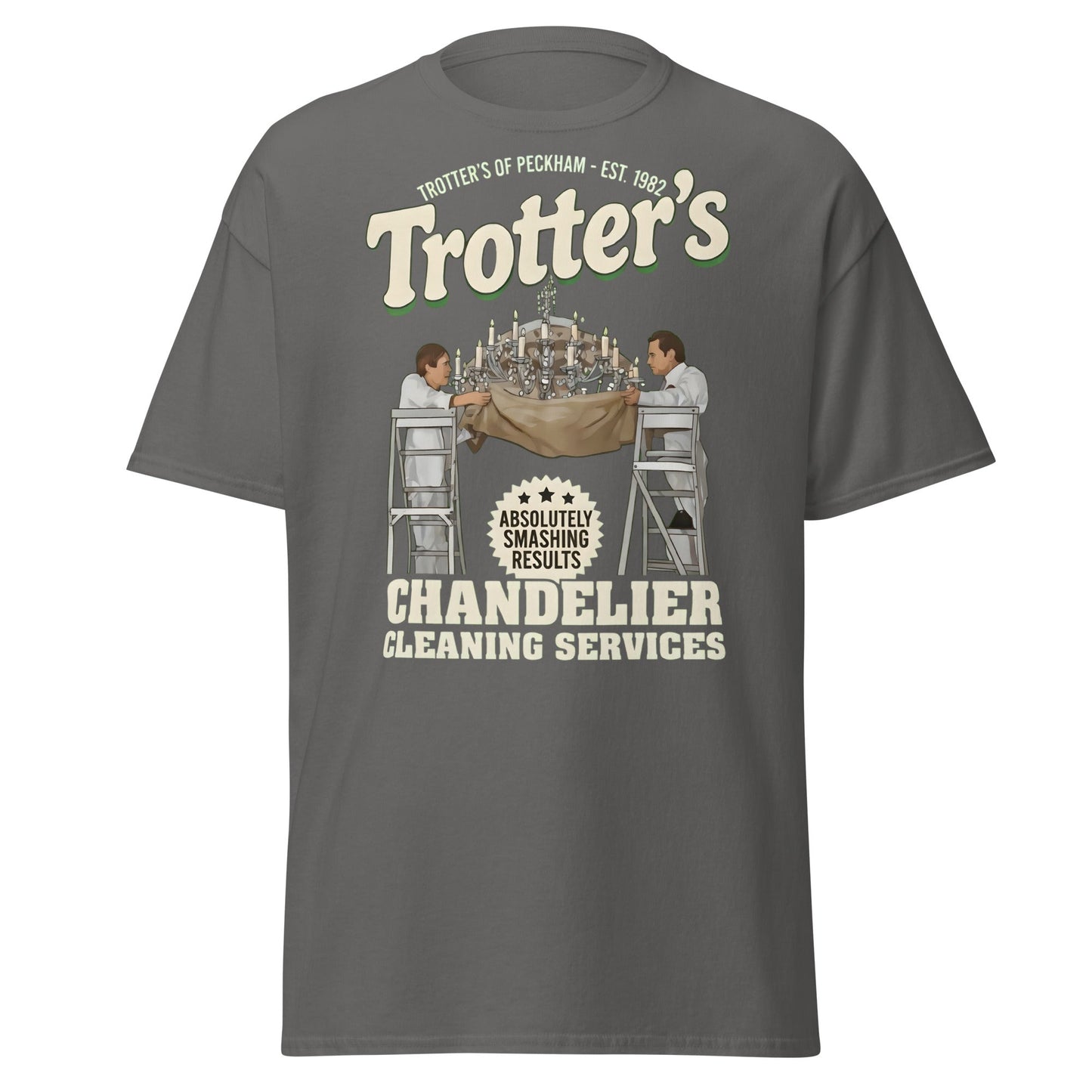 Trotters Chandelier Cleaning T-Shirt - Funny Peckham Tee - Charcoal - T-Shirts Online