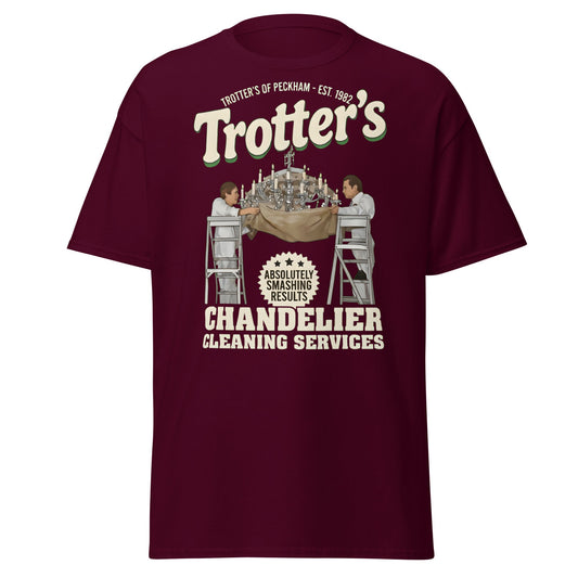 Trotters Chandelier Cleaning T-Shirt - Funny Peckham Tee - Maroon - T-Shirts Online