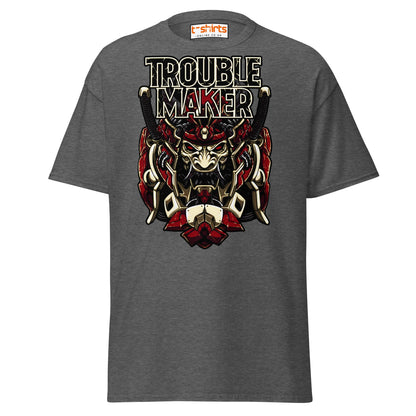 Troublemaker Samurai T-Shirt – Bold Warrior Design Tee - Dark Heather - T-Shirts Online