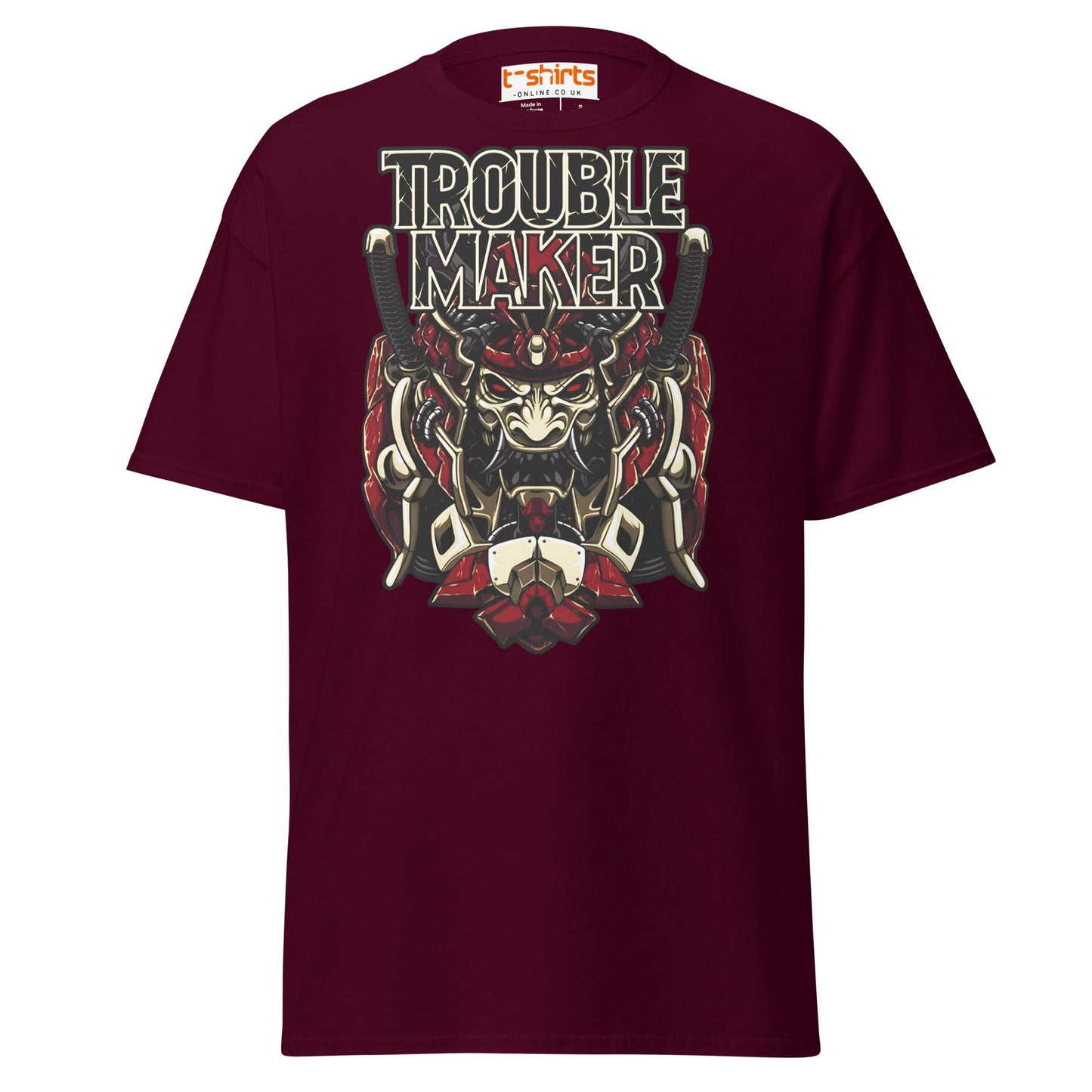 Troublemaker Samurai T-Shirt – Bold Warrior Design Tee - Maroon - T-Shirts Online