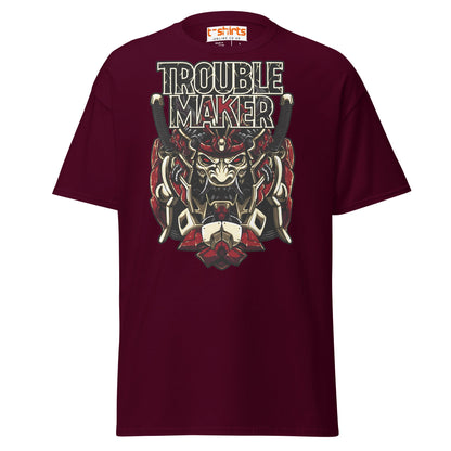 Troublemaker Samurai T-Shirt – Bold Warrior Design Tee - Maroon - T-Shirts Online