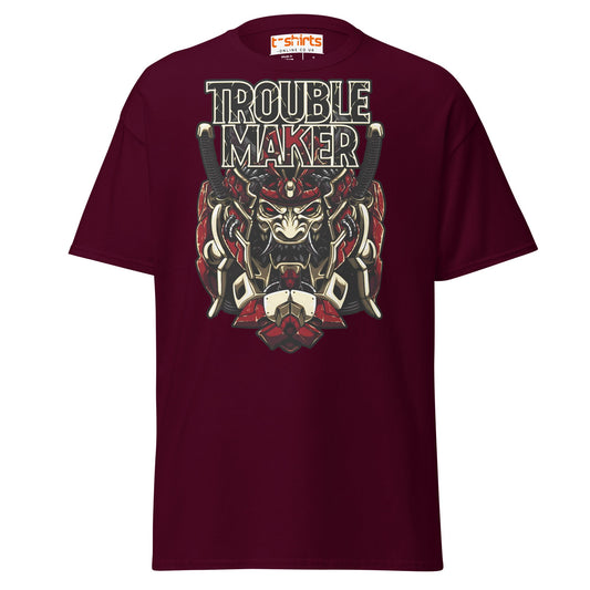 Troublemaker Samurai T-Shirt – Bold Warrior Design Tee - Maroon - T-Shirts Online