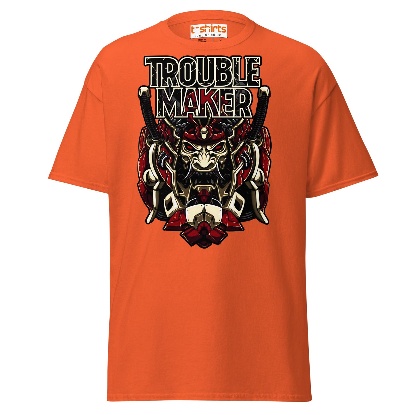 Troublemaker Samurai T-Shirt – Bold Warrior Design Tee - Orange - T-Shirts Online