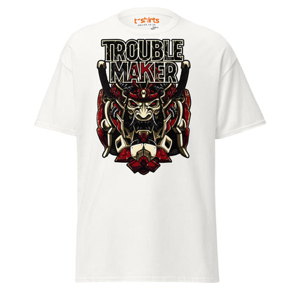 Troublemaker Samurai T-Shirt – Bold Warrior Design Tee - White - T-Shirts Online