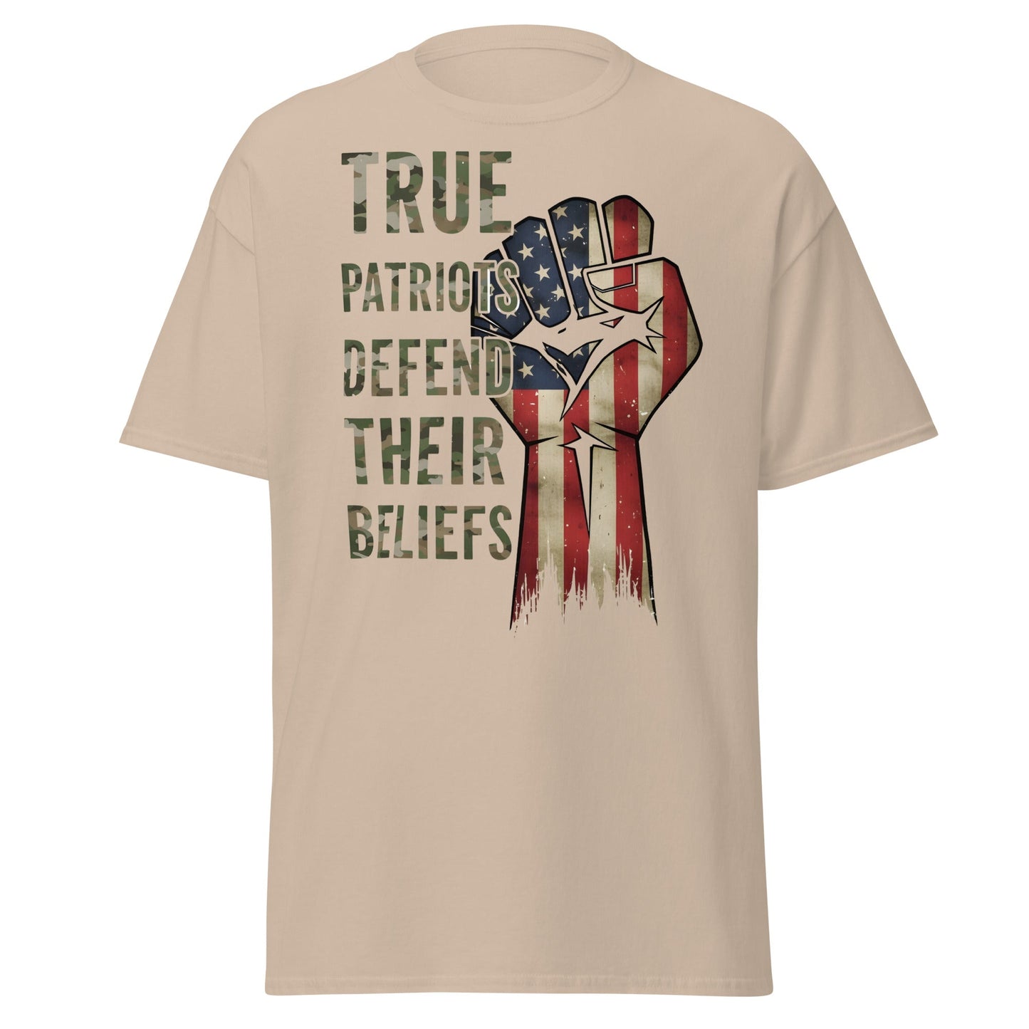True Patriots Defend Their Beliefs Shirt - Patriotic Tee - Sand - T-Shirts Online
