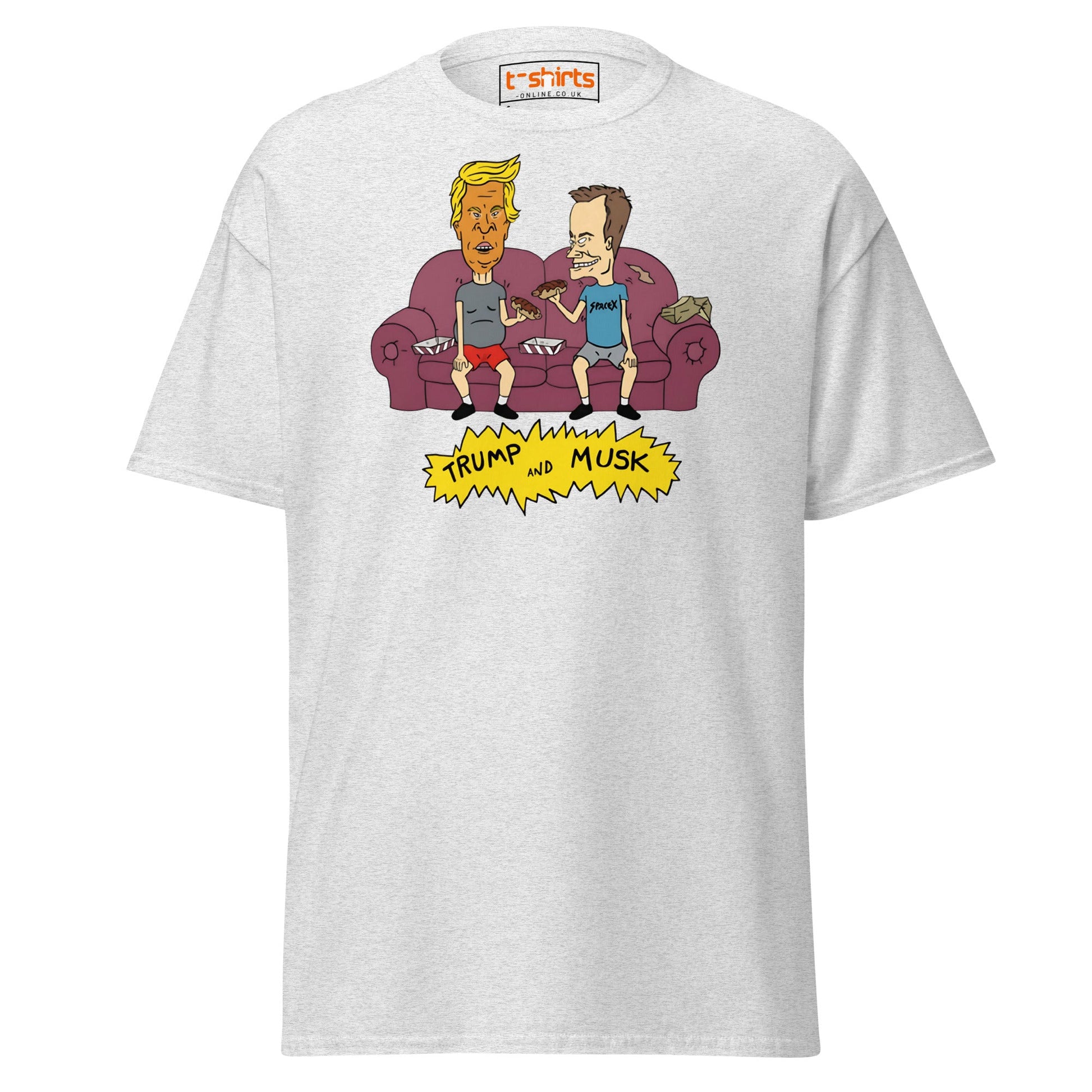 Trump and Musk Parody Cartoon T-Shirt - Ash - T-Shirts Online