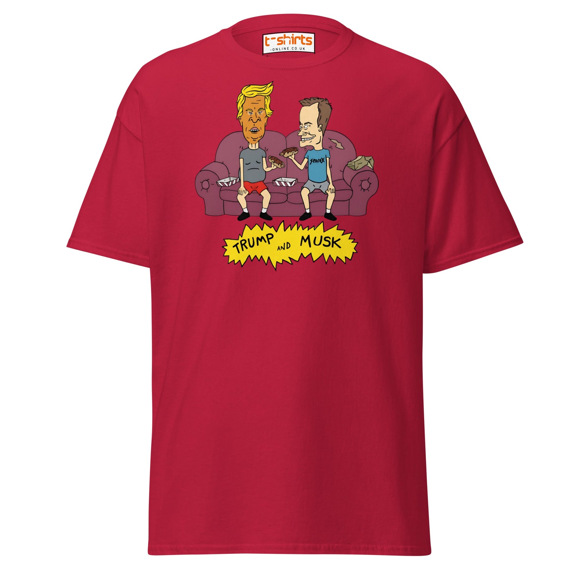 Trump and Musk Parody Cartoon T-Shirt - Cardinal - T-Shirts Online