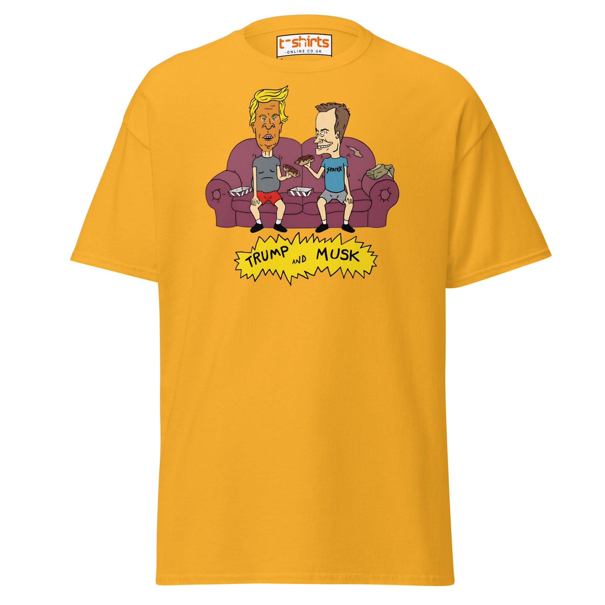 Trump and Musk Parody Cartoon T-Shirt - Gold - T-Shirts Online