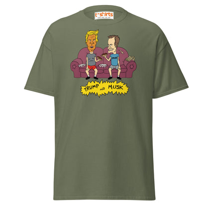 Trump and Musk Parody Cartoon T-Shirt - Military Green - T-Shirts Online