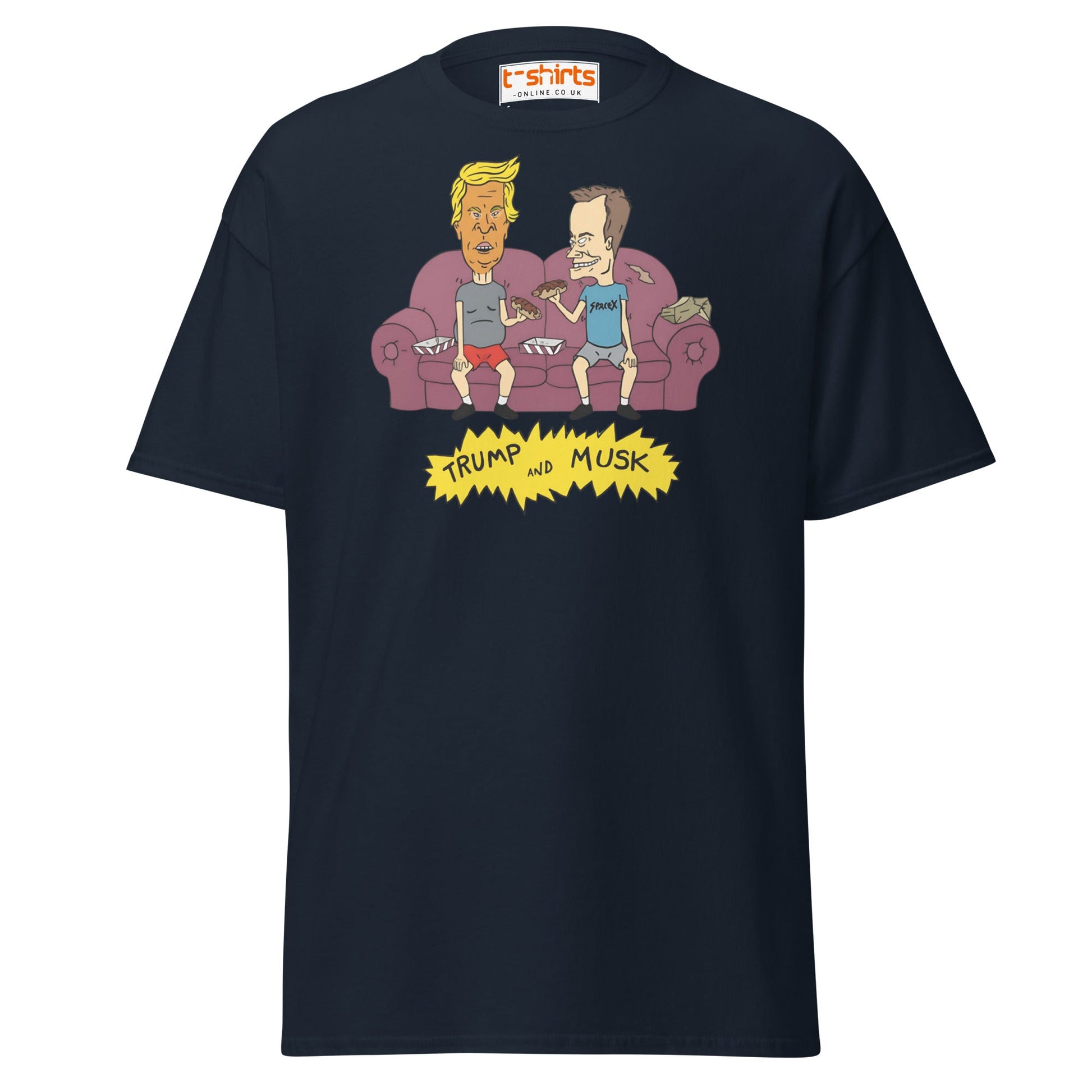 Trump and Musk Parody Cartoon T-Shirt - Navy - T-Shirts Online