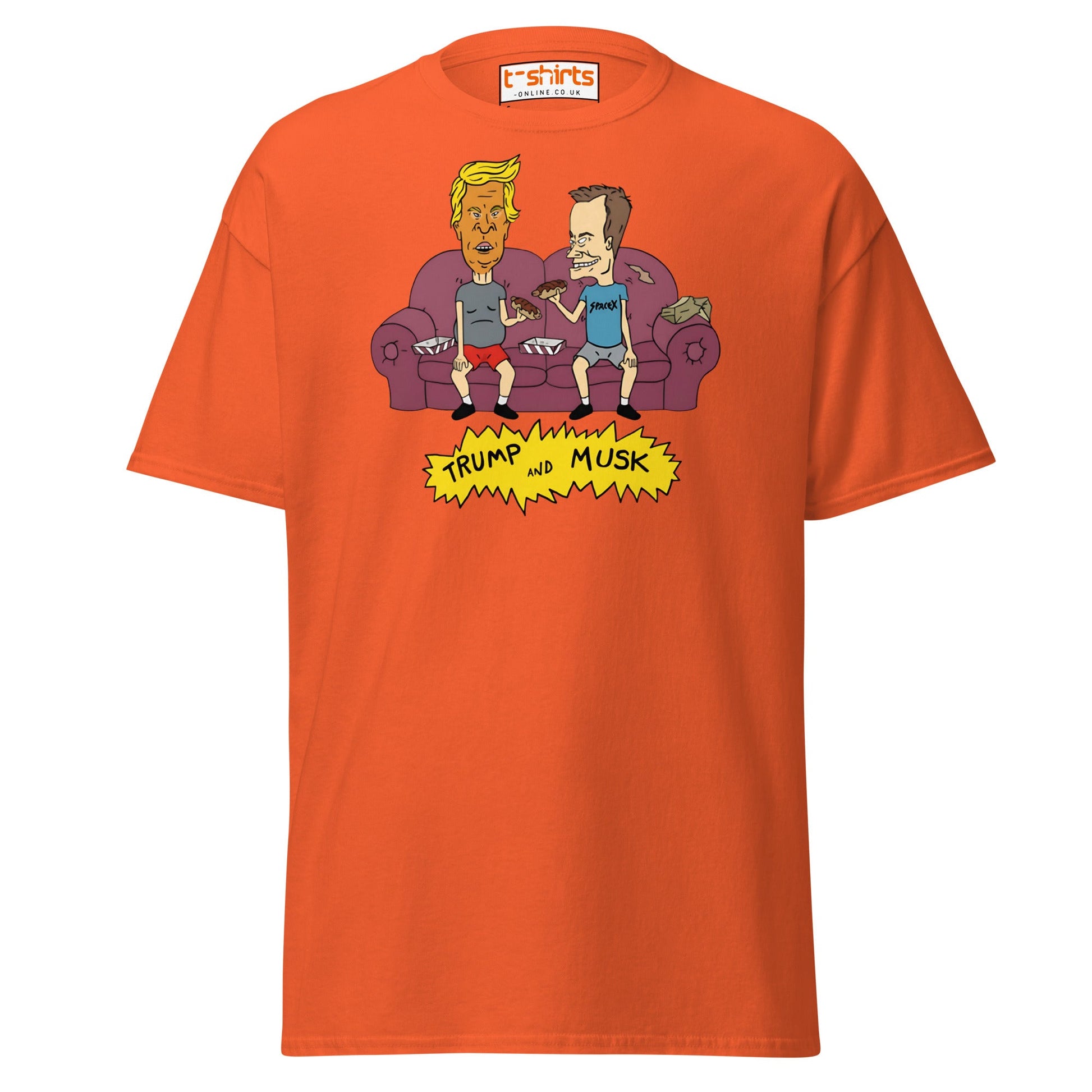 Trump and Musk Parody Cartoon T-Shirt - Orange - T-Shirts Online