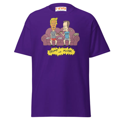 Trump and Musk Parody Cartoon T-Shirt - Purple - T-Shirts Online