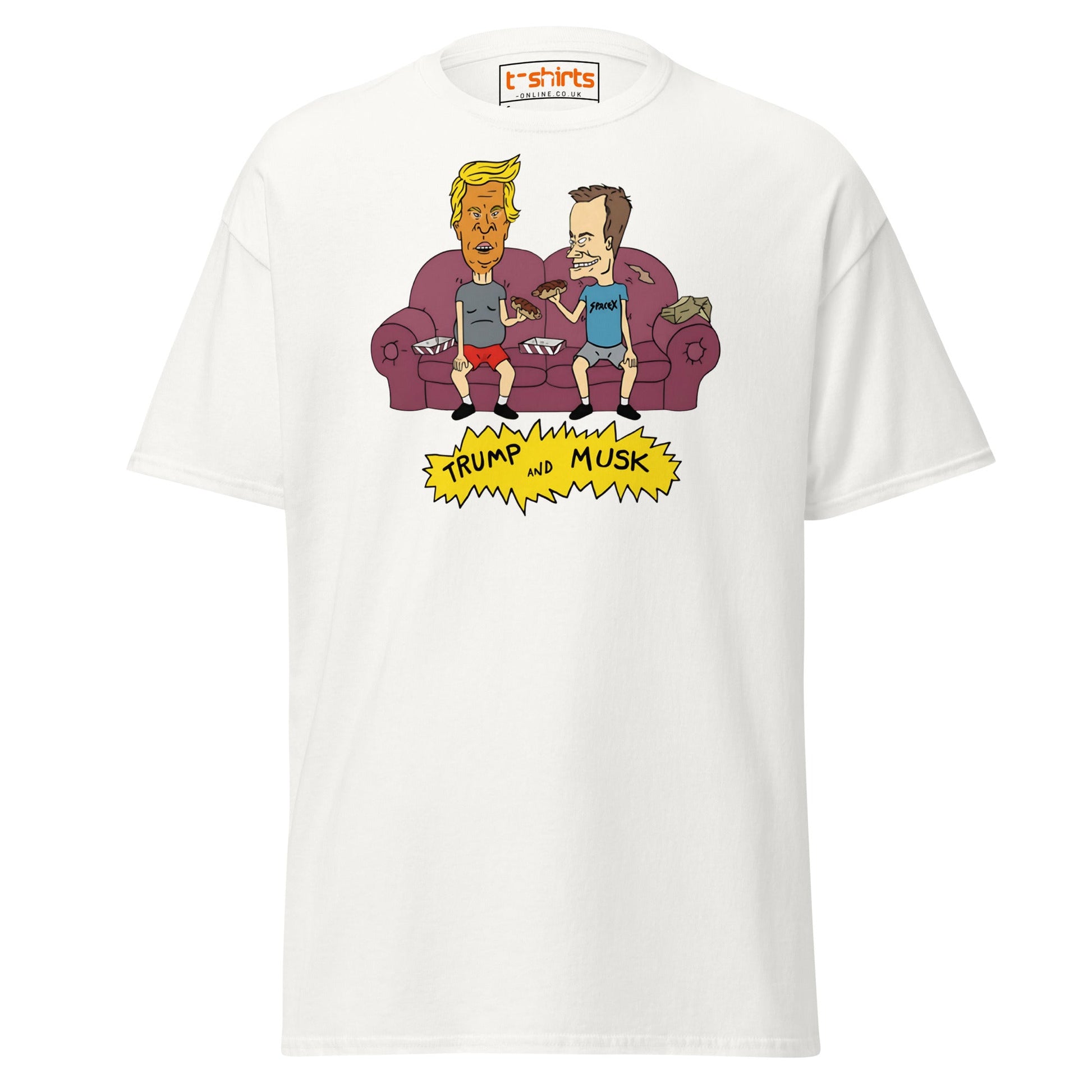 Trump and Musk Parody Cartoon T-Shirt - White - T-Shirts Online
