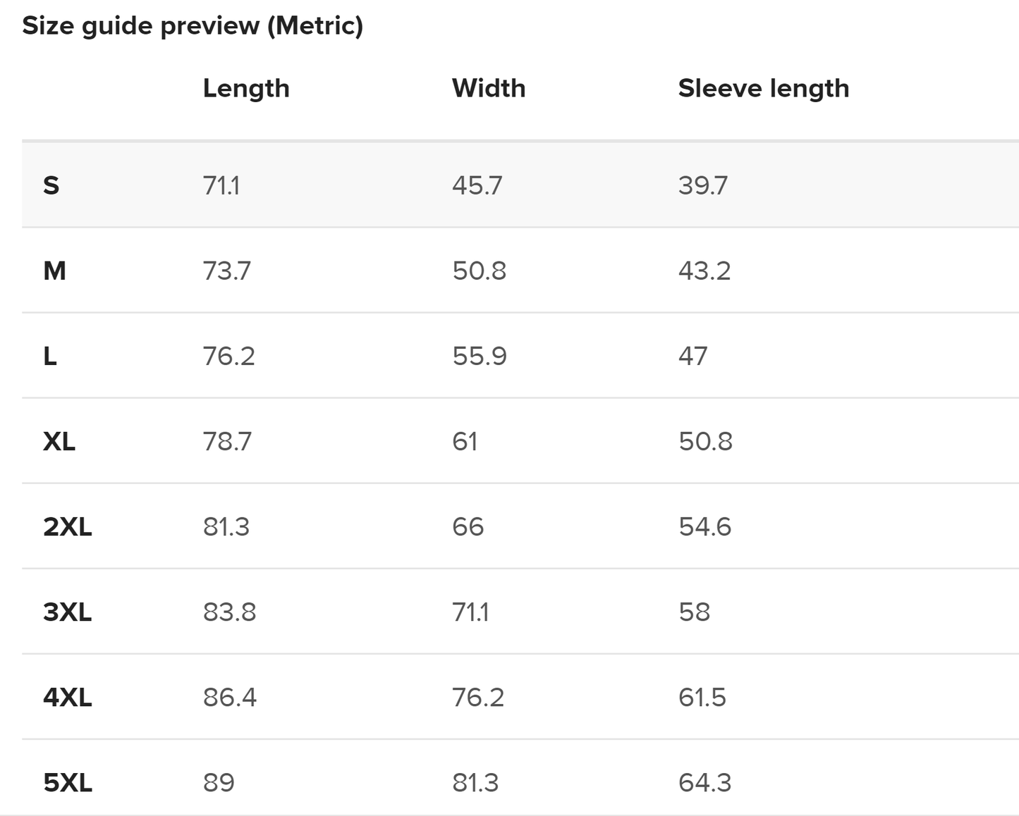 tshirt size guide