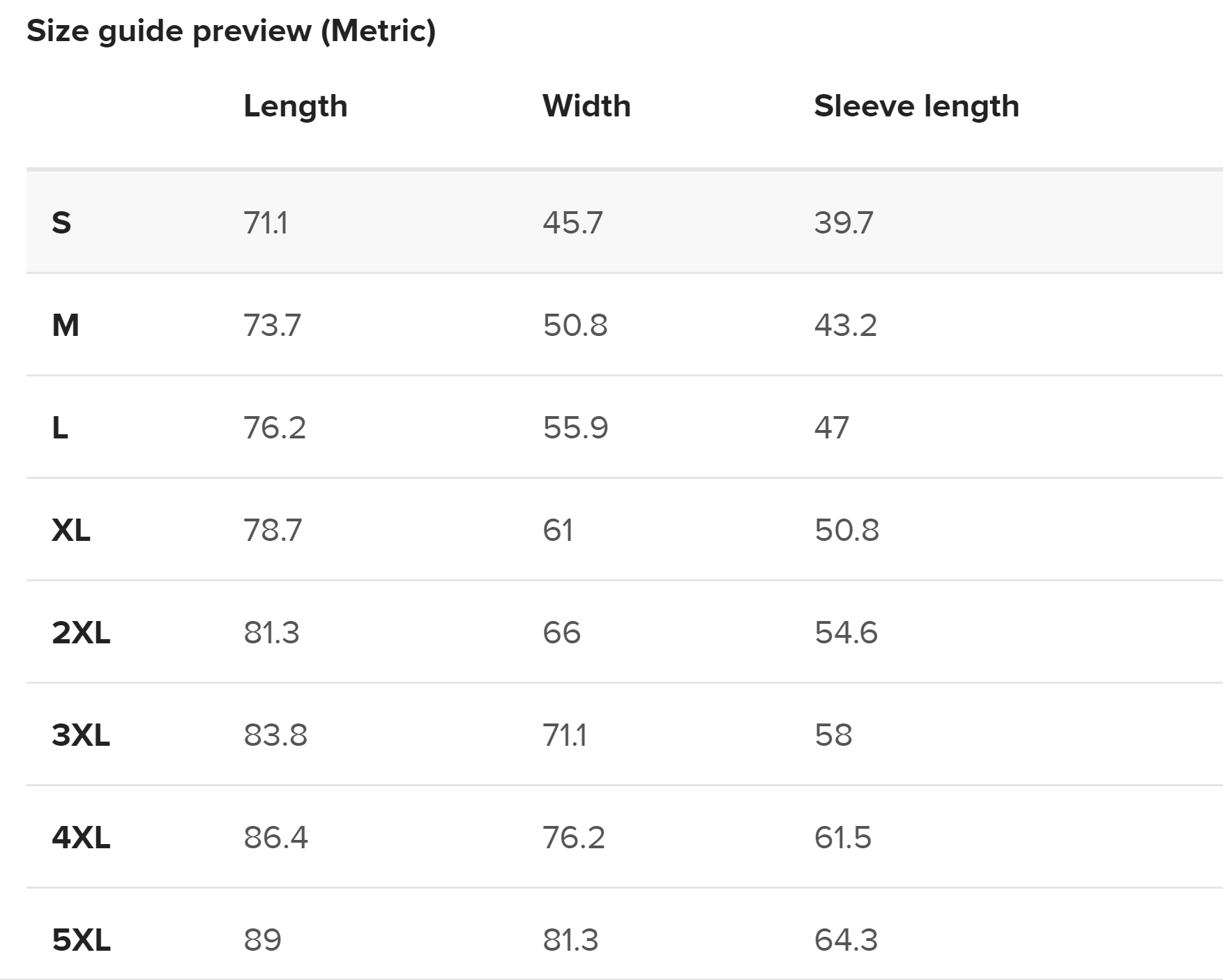 tshirt size guide