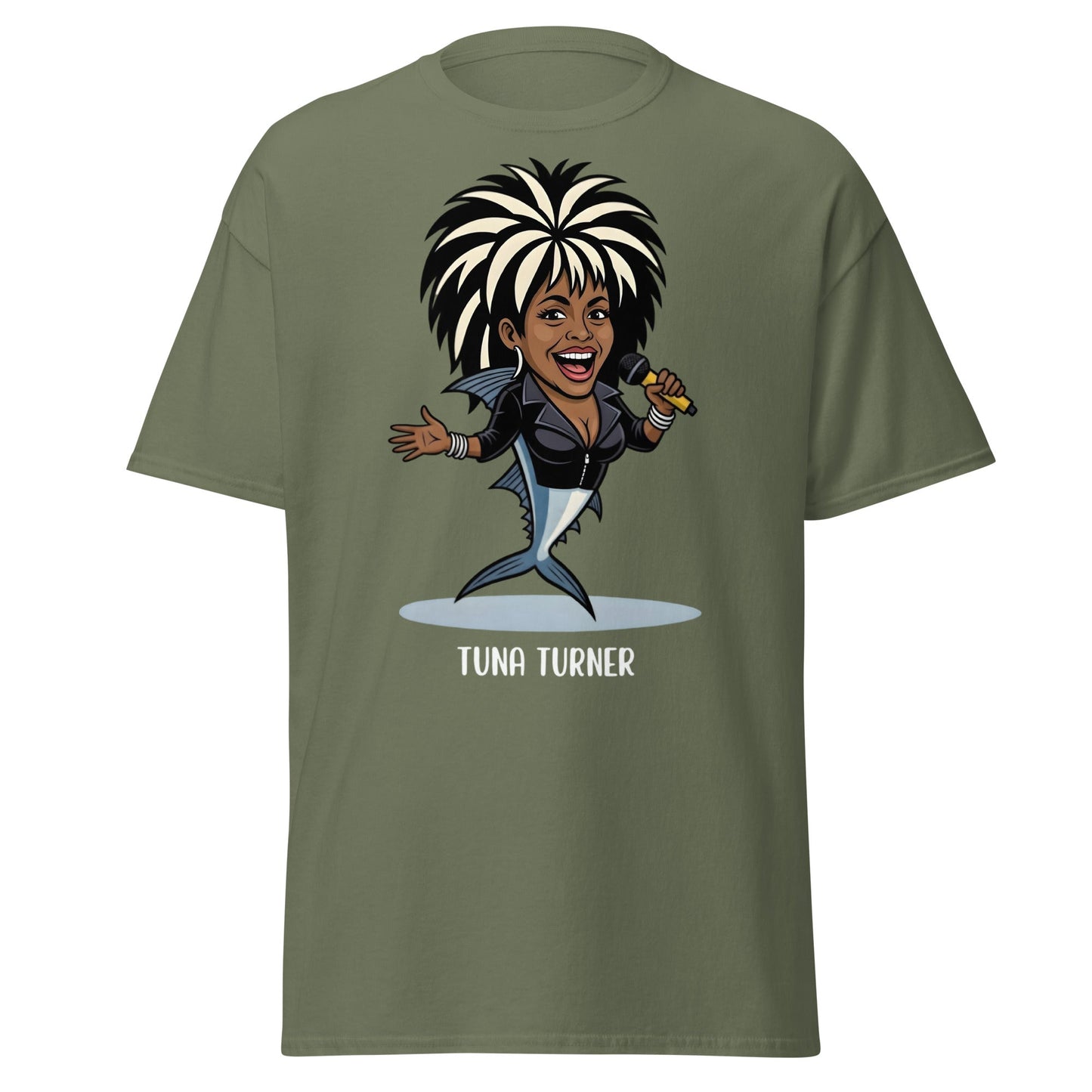 Tuna Turner Funny Parody T-Shirt | Soul Diva Fish Tee - Military Green - T-Shirts Online