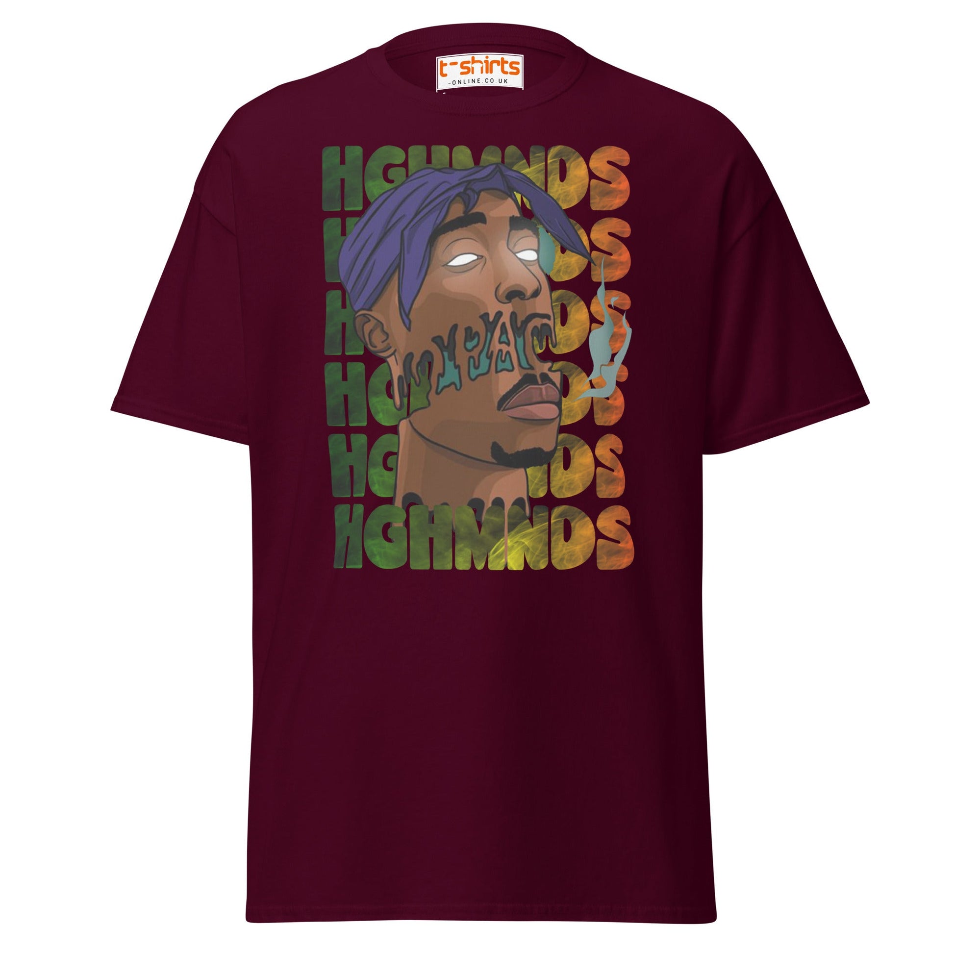 Tupac Abstract Art Hip - Hop Graphic T-Shirt - Maroon - T-Shirts Online