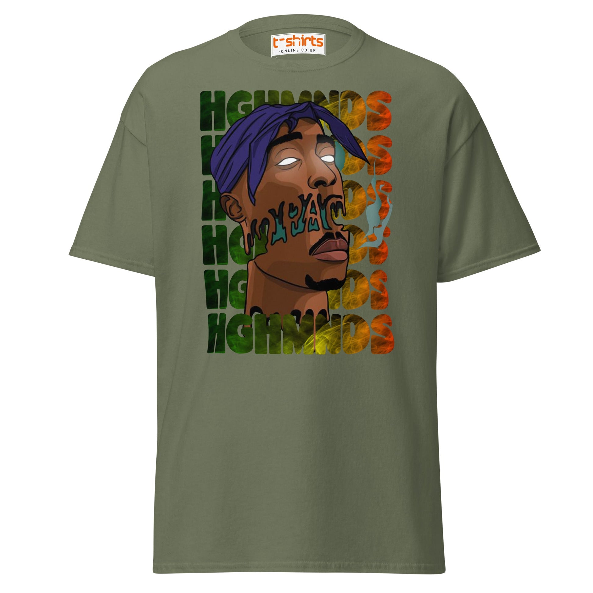 Tupac Abstract Art Hip - Hop Graphic T-Shirt - Military Green - T-Shirts Online