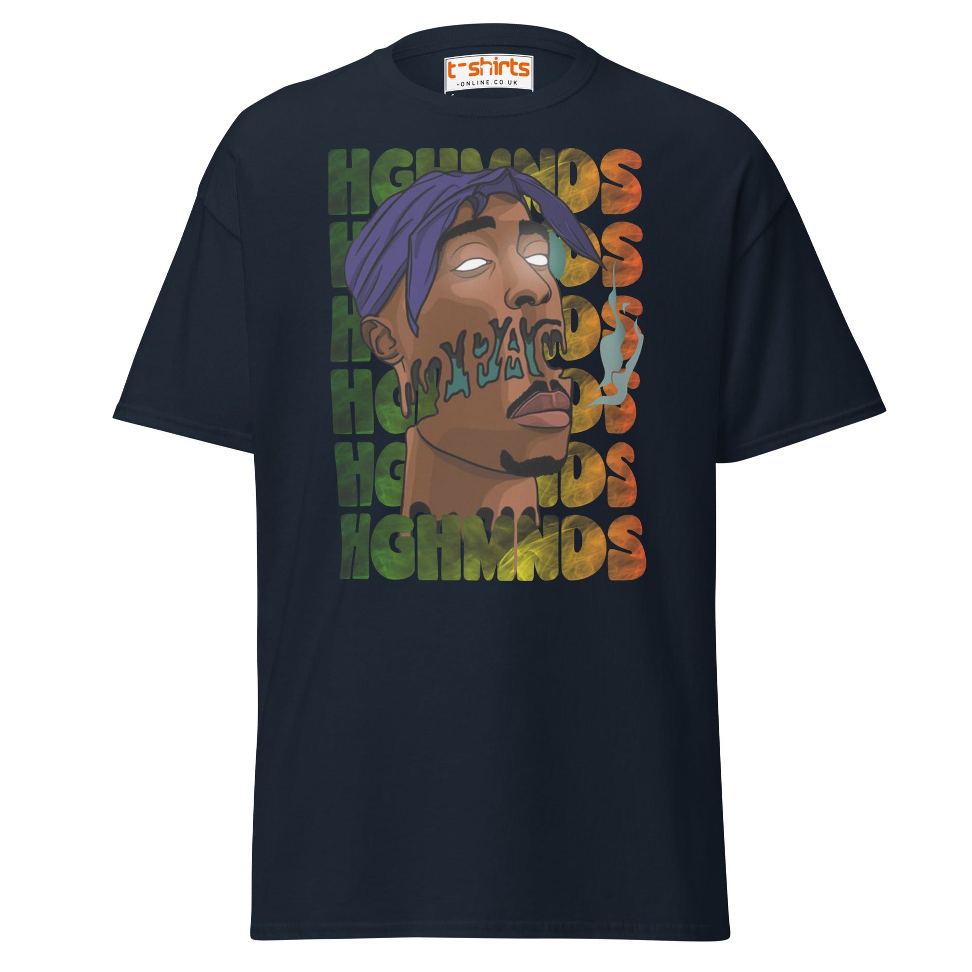 Tupac Abstract Art Hip - Hop Graphic T-Shirt - Navy - T-Shirts Online