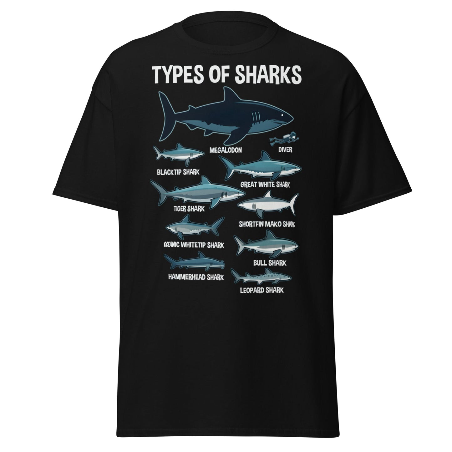 Types of Sharks Scale T-Shirt | Marine Biology Graphic Tee - Black - T-Shirts Online