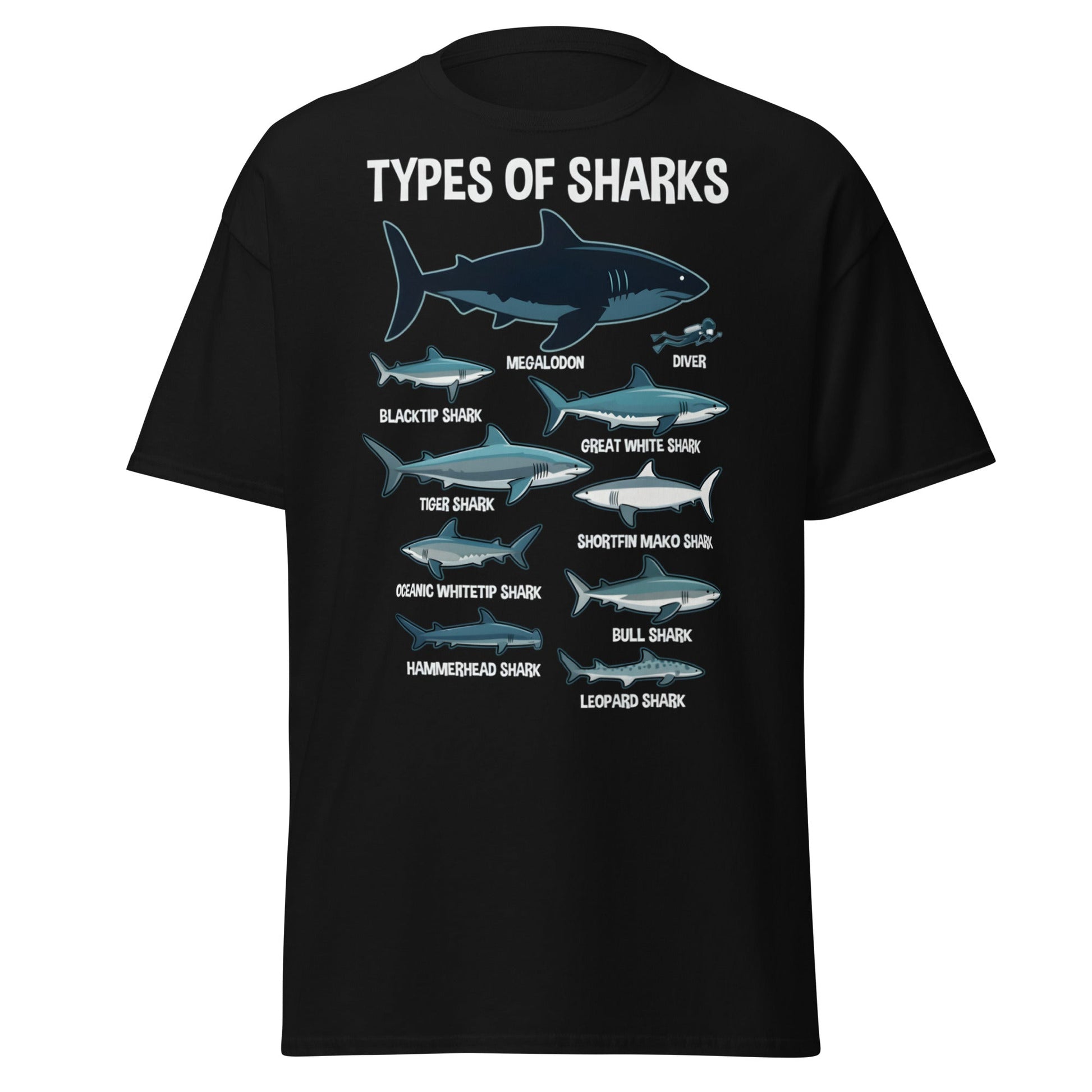 Types of Sharks Scale T-Shirt | Marine Biology Graphic Tee - Black - T-Shirts Online