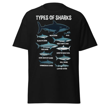 Types of Sharks Scale T-Shirt | Marine Biology Graphic Tee - Black - T-Shirts Online