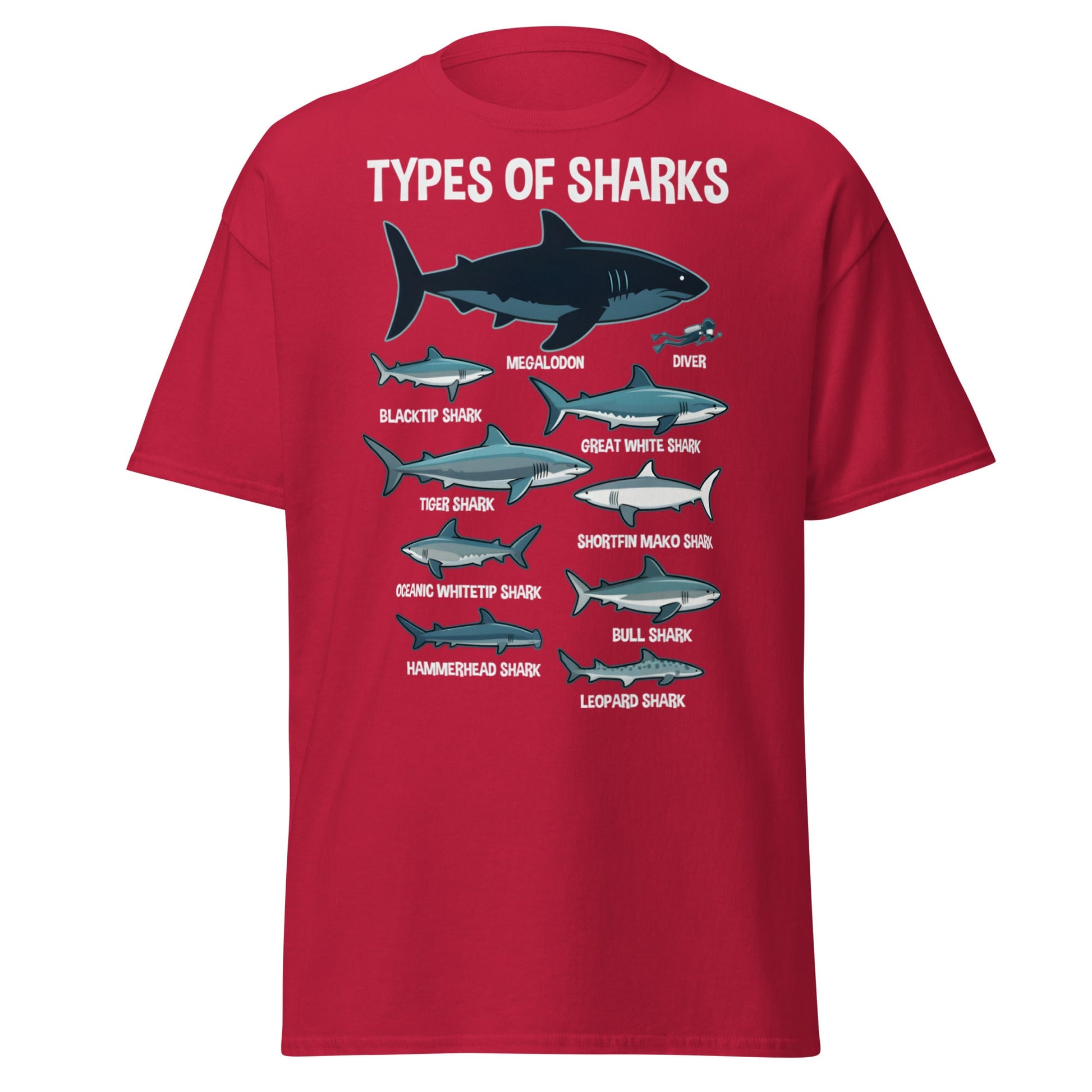 Types of Sharks Scale T-Shirt | Marine Biology Graphic Tee - Cardinal - T-Shirts Online