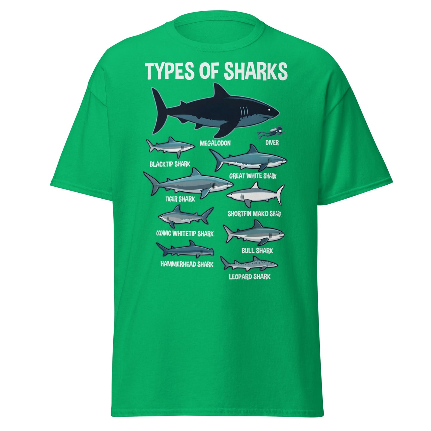 Types of Sharks Scale T-Shirt | Marine Biology Graphic Tee - Irish Green - T-Shirts Online