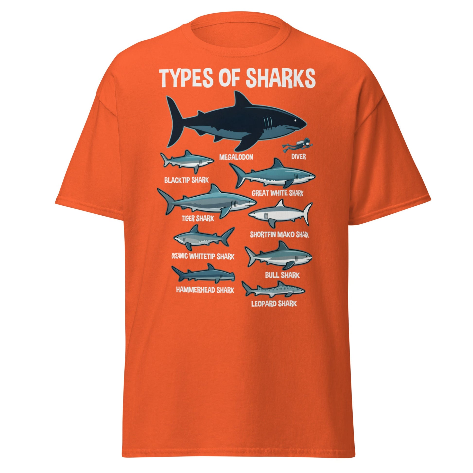 Types of Sharks Scale T-Shirt | Marine Biology Graphic Tee - Orange - T-Shirts Online