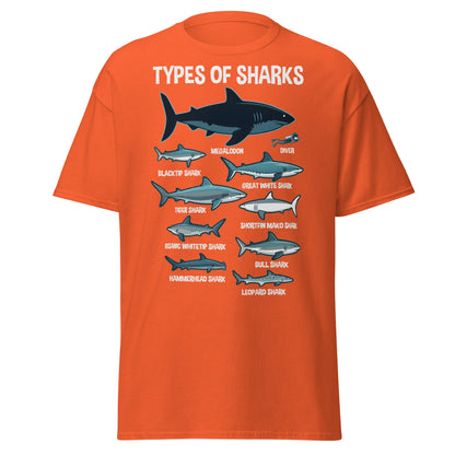 Types of Sharks Scale T-Shirt | Marine Biology Graphic Tee - Orange - T-Shirts Online