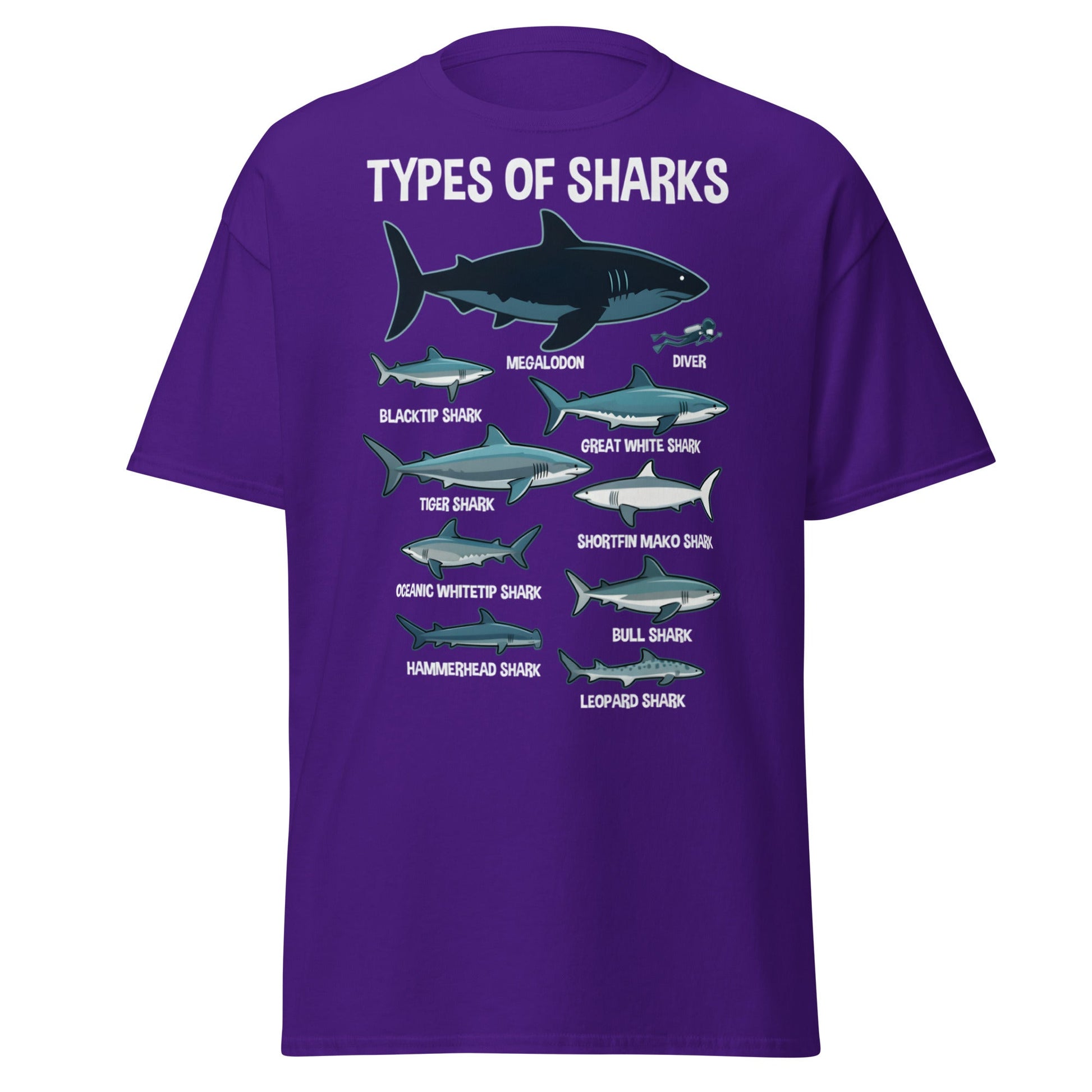 Types of Sharks Scale T-Shirt | Marine Biology Graphic Tee - Purple - T-Shirts Online
