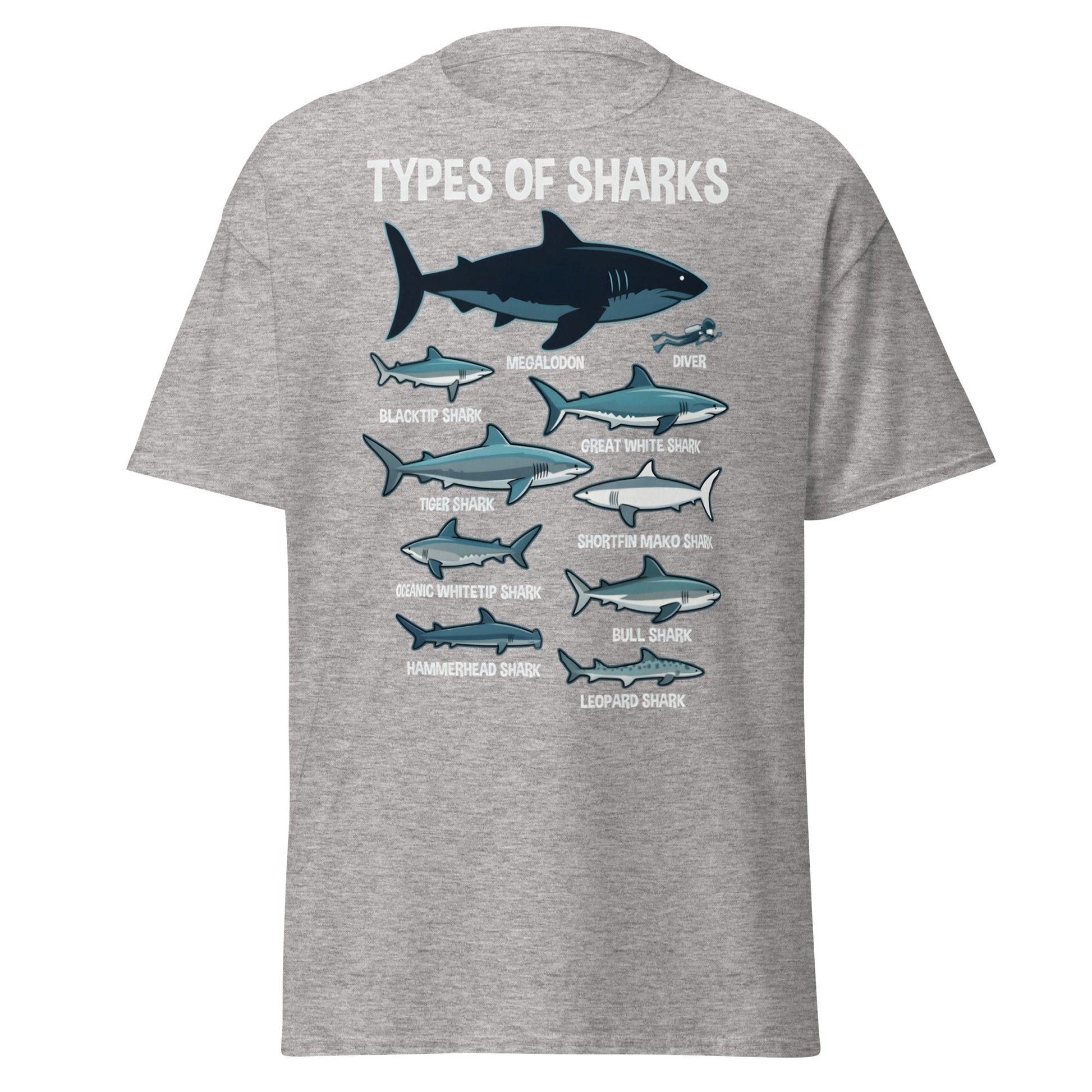 Types of Sharks Scale T-Shirt | Marine Biology Graphic Tee - Sport Grey - T-Shirts Online