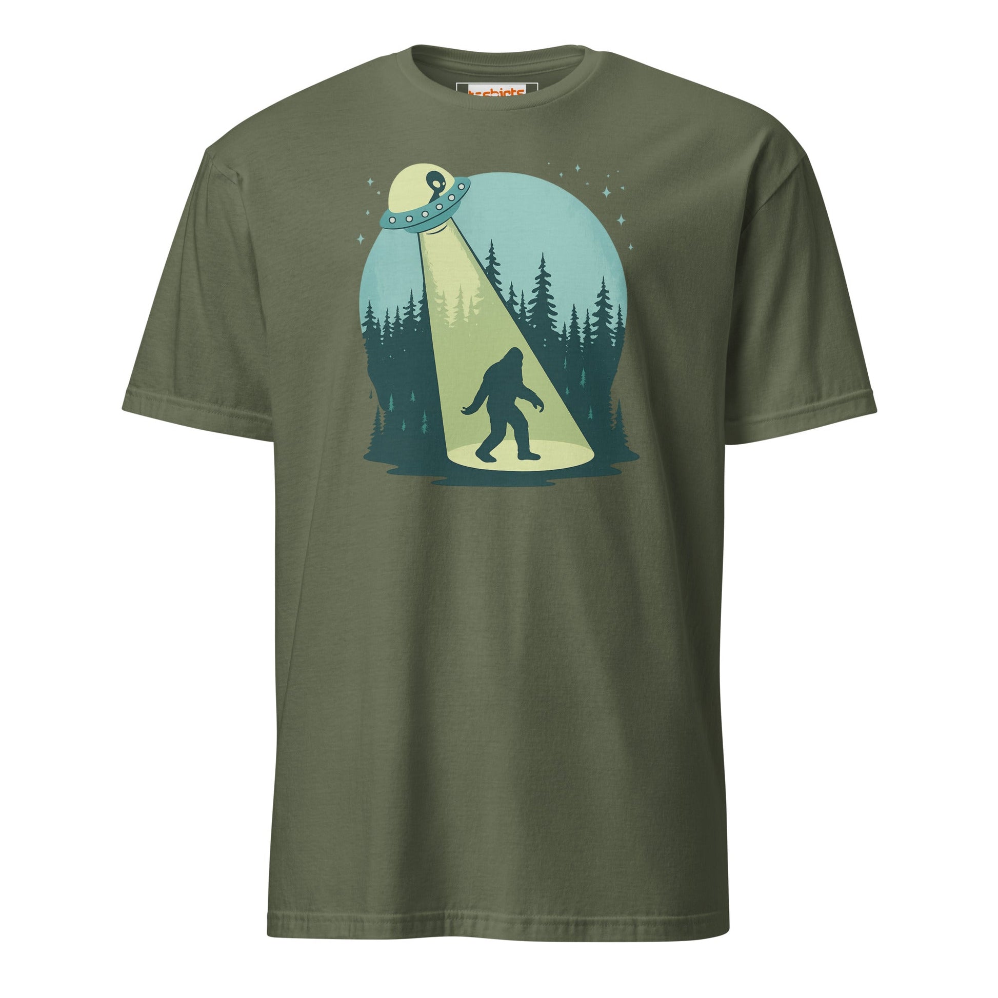 UFO Sasquatch T-Shirt | Funny Alien Bigfoot Tee - Military Green - T-Shirts Online
