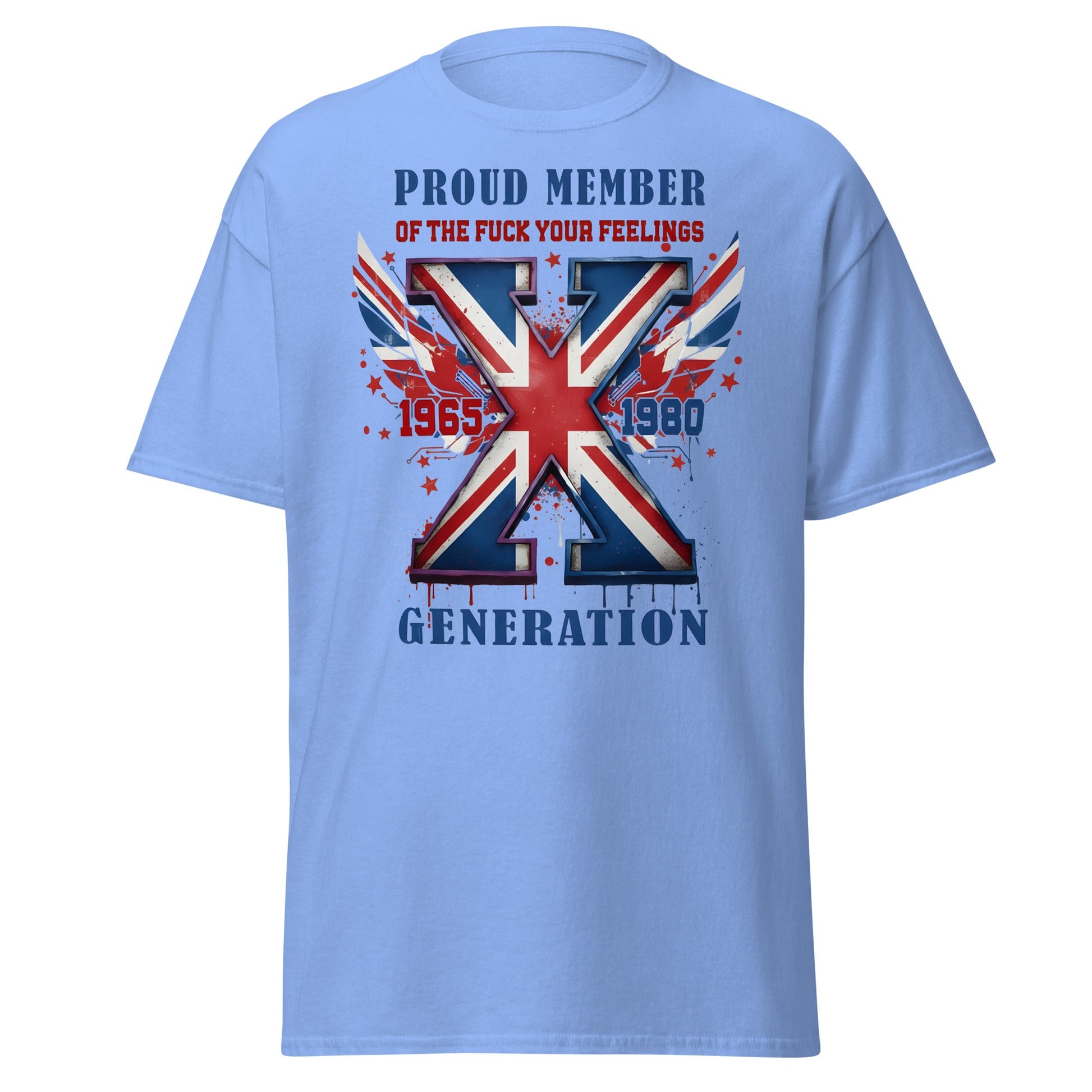 UK Gen X Fuck Your Feelings Union Jack T-Shirt - Carolina Blue - T-Shirts Online