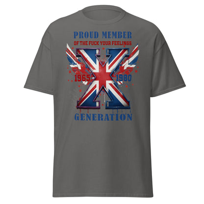 UK Gen X Fuck Your Feelings Union Jack T-Shirt - Charcoal - T-Shirts Online