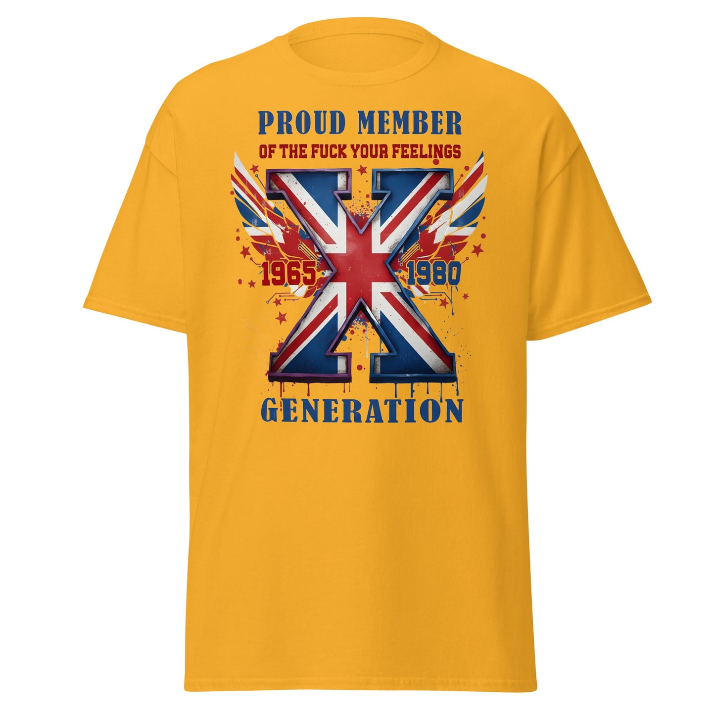 UK Gen X Fuck Your Feelings Union Jack T-Shirt - Gold - T-Shirts Online