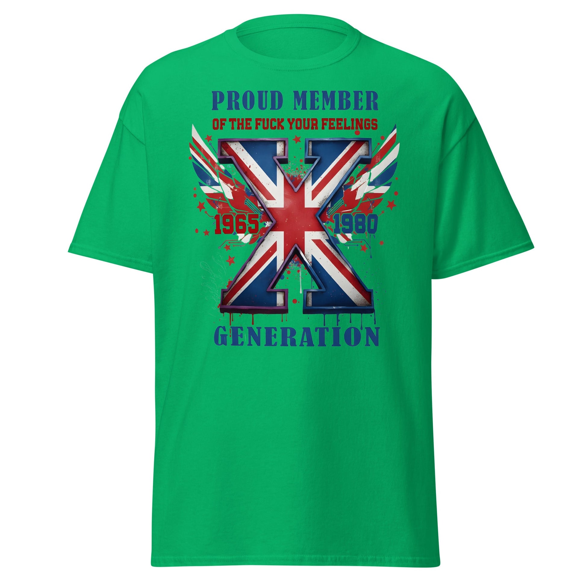 UK Gen X Fuck Your Feelings Union Jack T-Shirt - Irish Green - T-Shirts Online