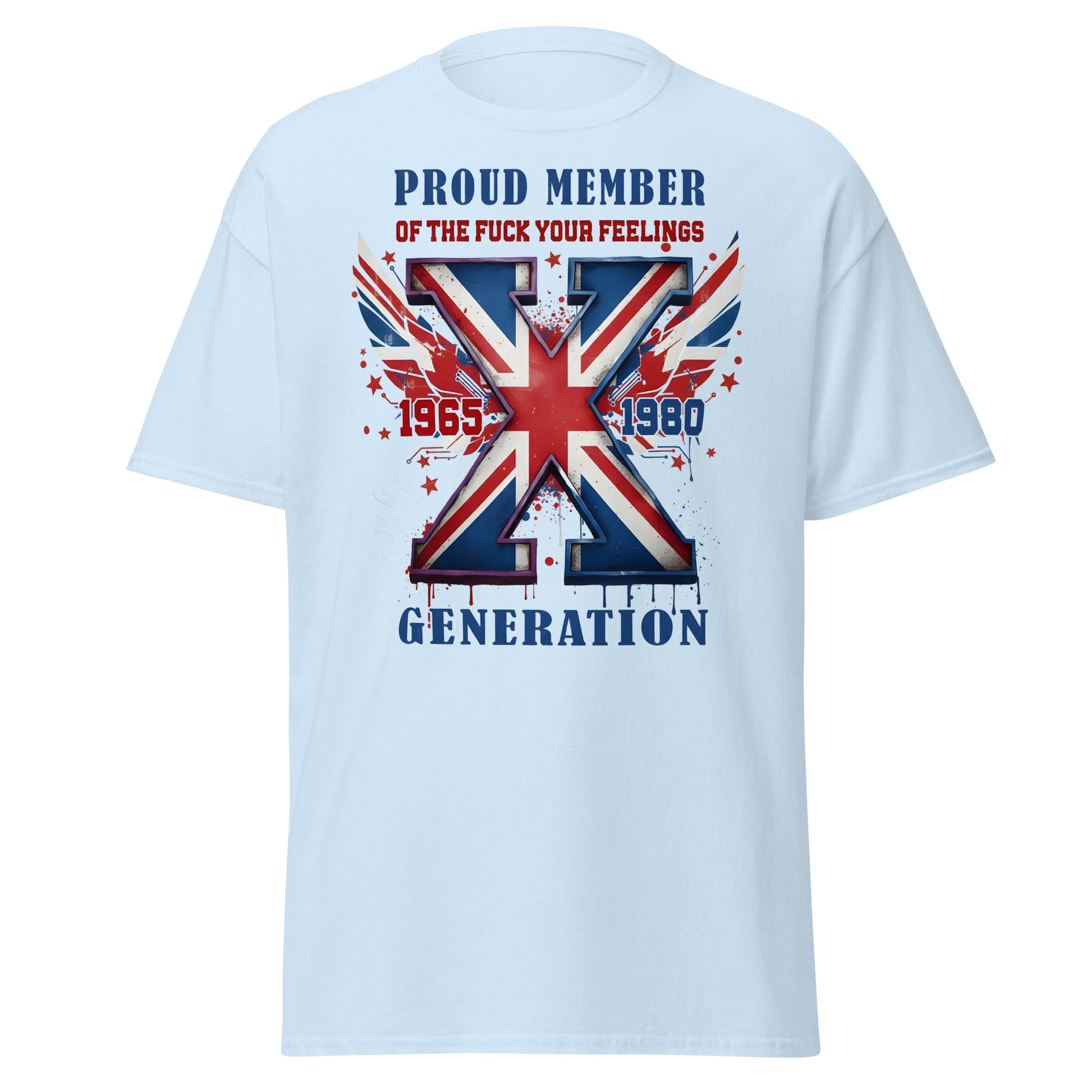 UK Gen X Fuck Your Feelings Union Jack T-Shirt - Light Blue - T-Shirts Online