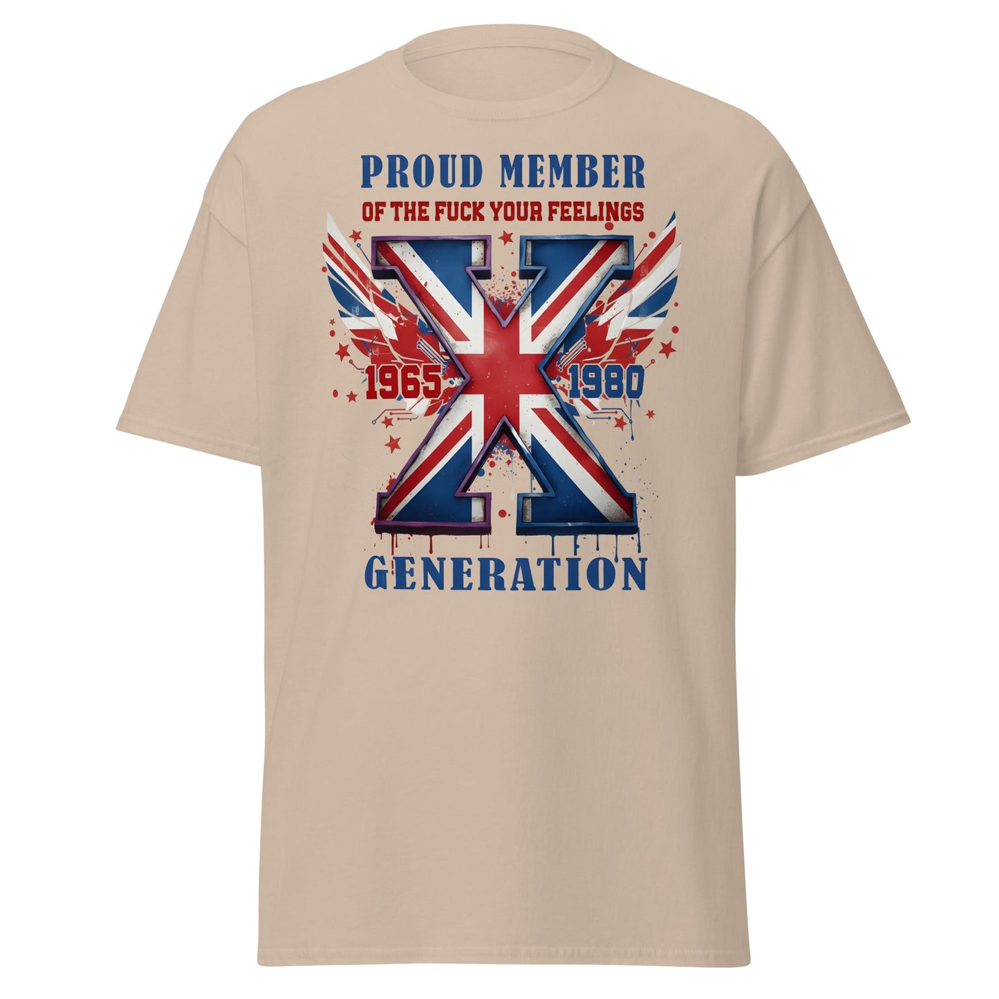 UK Gen X Fuck Your Feelings Union Jack T-Shirt - Sand - T-Shirts Online
